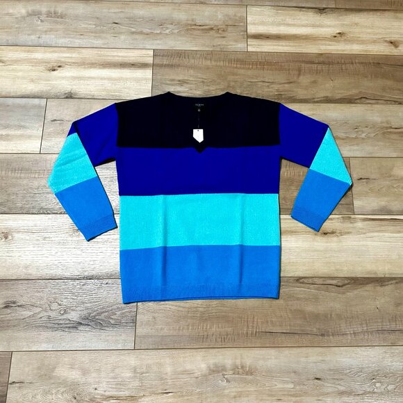 NEW | Talbots 100% Cashmere V-Neck Pullover Sweater Blue Tonal Stripes M Petite - Picture 11 of 11